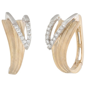 Creolen 585 Gold Gelbgold bicolor matt 22 Diamanten Brillanten Ohrringe