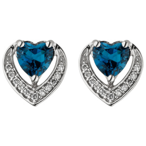 Preview: Ohrstecker Herz 585 Weißgold 2 Blautopase 22 Diamanten Brillanten