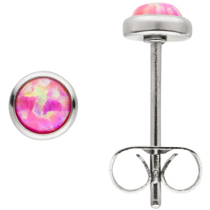 Ohrstecker Edelstahl 2 synthetische Opale rosa 5 mm