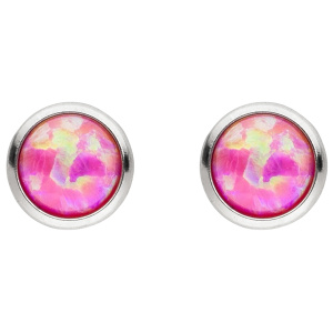 Preview: Ohrstecker Edelstahl 2 synthetische Opale rosa 5 mm