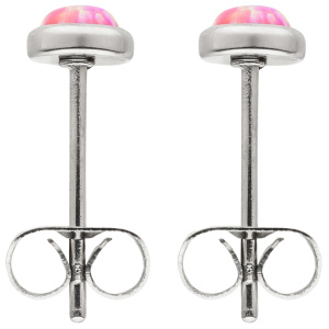 Preview: Ohrstecker Edelstahl 2 synthetische Opale rosa 5 mm