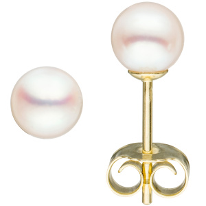 Ohrstecker 585 Gold Gelbgold 2 Süßwasser Perlen 5,5 mm