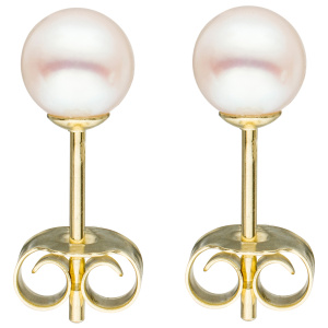 Preview: Ohrstecker 585 Gold Gelbgold 2 Süßwasser Perlen 5,5 mm