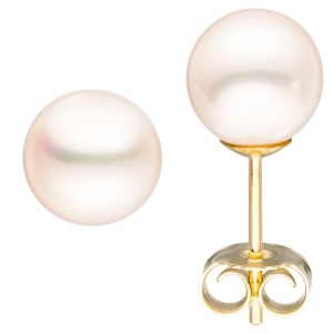 Ohrstecker 585 Gold Gelbgold 2 Süßwasser Perlen 6,5 mm
