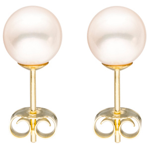 Preview: Ohrstecker 333 Gold Gelbgold 2 Süßwasser Perlen 7,5 mm