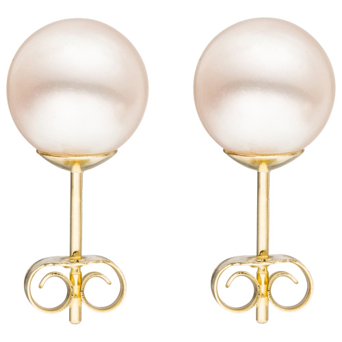 Preview: Ohrstecker 585 Gold Gelbgold 2 Süßwasser Perlen 8 mm