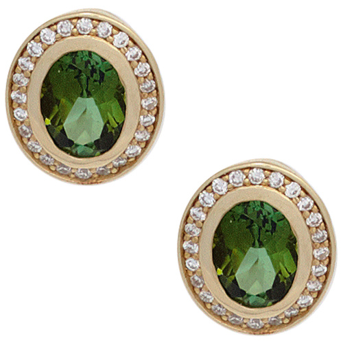 Preview: Ohrstecker 585 Gold Gelbgold 2 Turmaline 48 Diamanten Brillanten Ohrringe