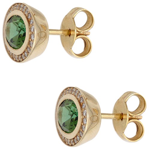 Preview: Ohrstecker 585 Gold Gelbgold 2 Turmaline 48 Diamanten Brillanten Ohrringe