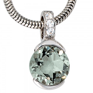 Preview: Anhänger 585 Gold Weißgold 3 Diamanten Brillanten 1 grüner Amethyst