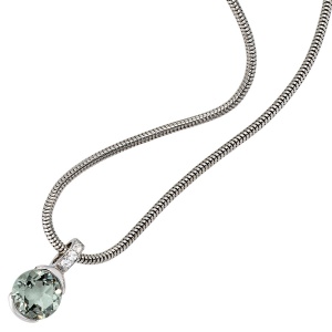 Preview: Anhänger 585 Gold Weißgold 3 Diamanten Brillanten 1 grüner Amethyst