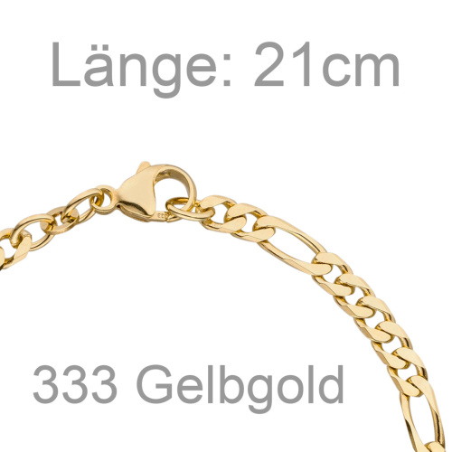 Preview: Figaroarmband 333 Gold Gelbgold massiv diamantiert 21 cm Armband Goldarmband