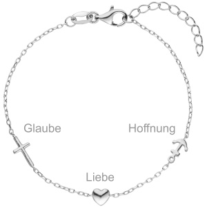 Armband Glaube Liebe Hoffnung 925 Sterling Silber 19 cm