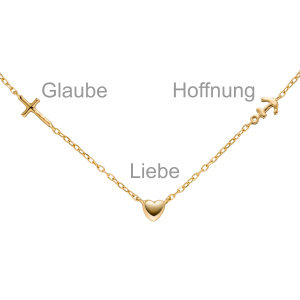 Preview: Collier Halskette Glaube Liebe Hoffnung 925 Sterling Silber gold vergoldet 43 cm