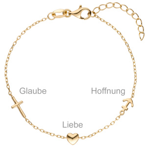 Preview: Armband Glaube Liebe Hoffnung 925 Sterling Silber gold vergoldet 19 cm