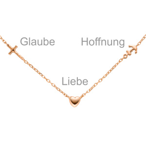 Preview: Collier Halskette Glaube Liebe Hoffnung 925 Silber rotgold vergoldet 43 cm