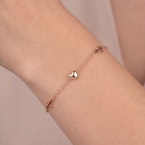 Armband Glaube Liebe Hoffnung 925 Sterling Silber rotgold vergoldet 19 cm