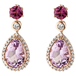 Preview: Ohrhänger 585 Rotgold 2 Amethyste 2 Rhodolithe 56 Diamanten Brillanten