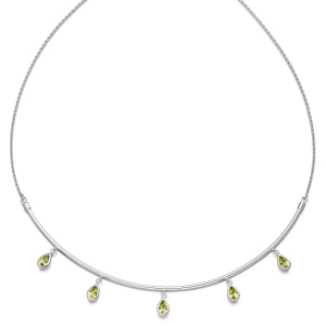 Preview: Collier Halskette 585 Gold Weißgold 5 Peridote grün 44 cm Kette