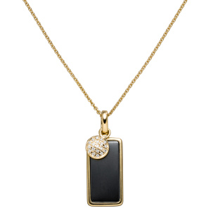 Preview: Collier Kette mit Anhänger 585 Gold Hämatit Gelbgold 19 Diamanten 45 cm