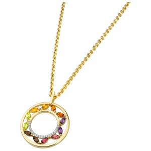 Anhänger 585 Gelbgold 12 bunte Edelsteine 20 Diamanten Brillanten