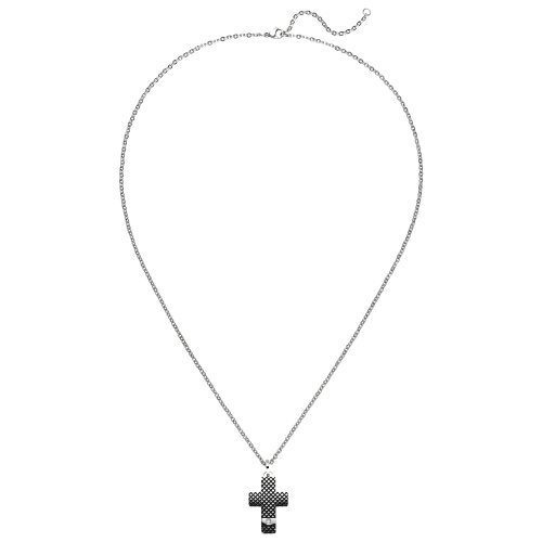 Collier Halskette mit Kreuz-Anhänger aus Edelstahl mit Zirkonia 56 cm