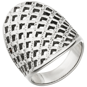 Damen Ring Edelstahl breit mit Gitter-Struktur