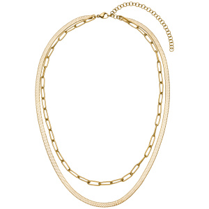 Preview: Collier Halskette 2-reihig Edelstahl goldfarben beschichtet 51,5 cm