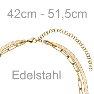 Preview: Collier Halskette 2-reihig Edelstahl goldfarben beschichtet 51,5 cm