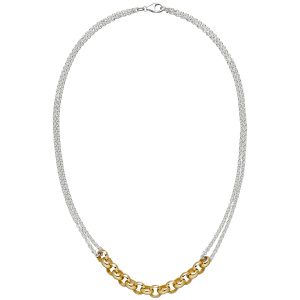 Collier Halskette 925 Sterling Silber bicolor vergoldet 42 cm