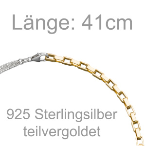 Collier Halskette 925 Sterling Silber bicolor vergoldet 41 cm