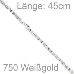 Preview: Halskette Popcorn Kette 750 Gold Weißgold 45 cm