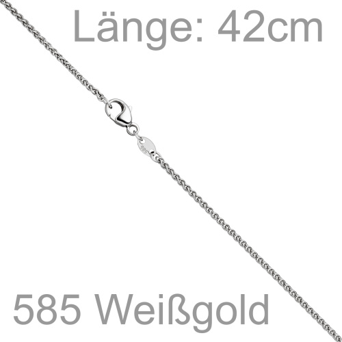 Preview: Zopfkette 585 Weißgold 1,8 mm 42 cm Gold Kette Halskette Weißgoldkette Karabiner