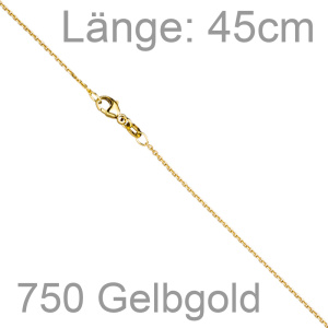 Preview: Ankerkette 750 Gold Gelbgold diamantiert 1,1 mm 45 cm Kette Halskette Karabiner