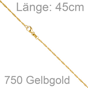 Singapurkette 750 Gold Gelbgold 1,4 mm 45 cm Kette Halskette Goldkette Karabiner