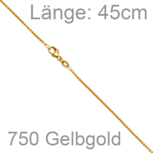 Preview: Zopfkette 750 Gold Gelbgold 1,3 mm 45 cm Kette Halskette Goldkette Karabiner