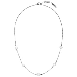 Preview: Collier Halskette Edelstahl mit 5 Perlen 46 cm