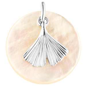 Anhänger Ginkgo 925 Sterling Silber mit Perlmutt