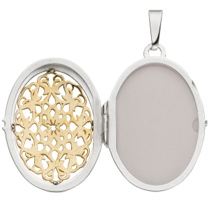 Preview: Medaillon oval 925 Sterling Silber bicolor vergoldet