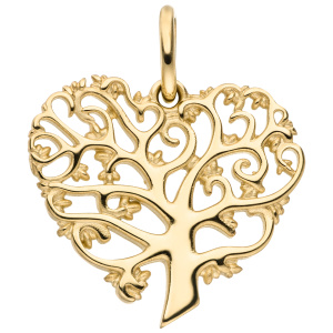 Anhänger Lebensbaum in Herzform 375 Gold Gelbgold