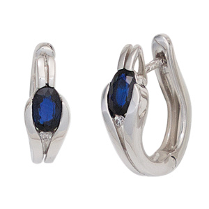 Creolen 375 Gold Weißgold 2 blaue Saphire 2 Diamanten Brillanten Ohrringe