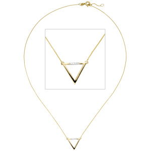 Collier Halskette Dreieck 585 Gold Gelbgold 4 Diamanten Brillanten 42 cm Kette