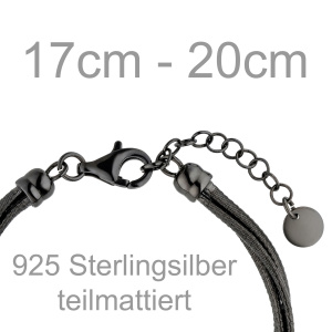 Preview: Armband 3-reihig 925 Sterling Silber matt-schwarz 20 cm