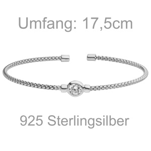 Preview: Armspange / offener Armreif 925 Sterling Silber 1 Zirkonia 17,5 cm