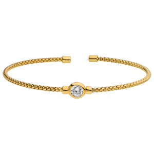 Preview: Armspange / offener Armreif 925 Silber gold vergoldet 1 Zirkonia 17,5 cm