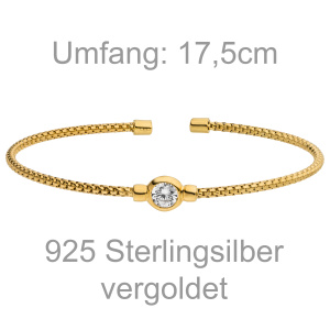 Preview: Armspange / offener Armreif 925 Silber gold vergoldet 1 Zirkonia 17,5 cm