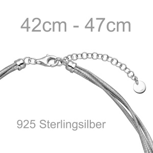 Preview: Collier Halskette mehrreihig 925 Sterling Silber matt 47 cm Kette