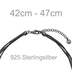 Preview: Collier Halskette mehrreihig 925 Sterling Silber matt schwarz rutheniert 47 cm