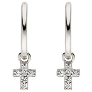 Creolen Kreuz 925 Silber 12 Zirkonia Ohrringe Silbercreolen Silberohrringe