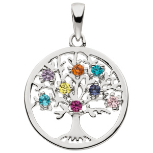 Anhänger Lebensbaum 925 Sterling Silber 8 Zirkonia Silberanhänger