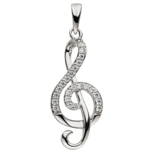 Anhänger Notenschlüssel 925 Silber 23 Zirkonia Silberanhänger